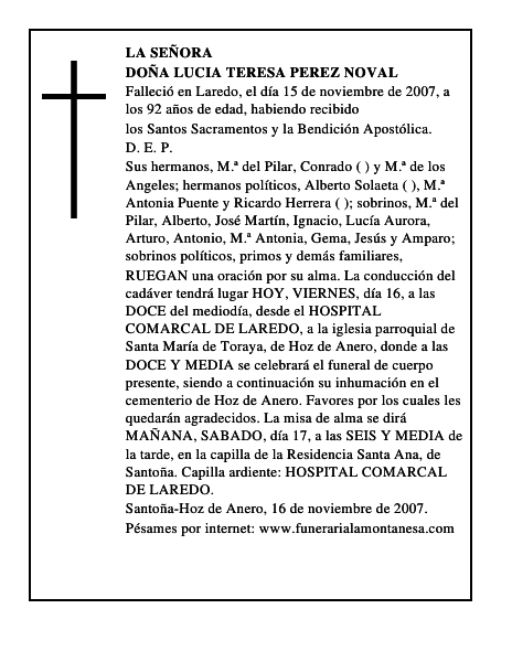 DOÑA LUCIA TERESA PEREZ NOVAL