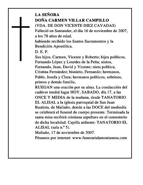 DOÑA CARMEN VILLAR CAMPILLO