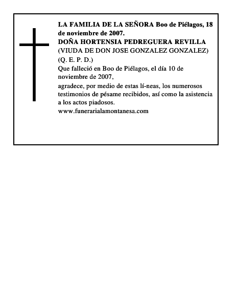 DOÑA HORTENSIA PEDREGUERA REVILLA