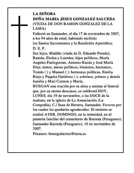 DOÑA MARIA JESUS GONZALEZ SALCEDA