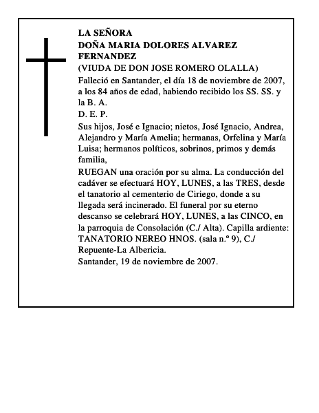 DOÑA MARIA DOLORES ALVAREZ FERNANDEZ