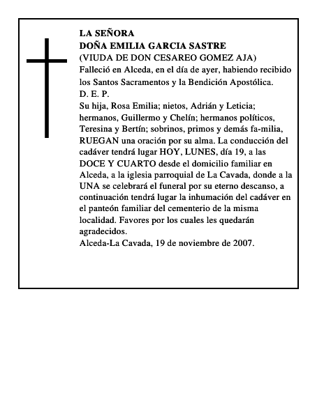 DOÑA EMILIA GARCIA SASTRE