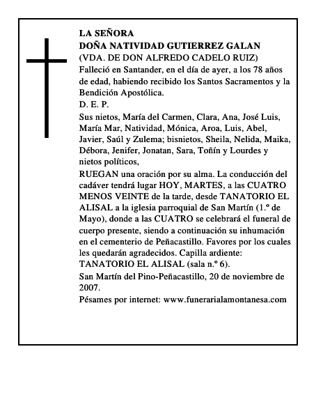 DOÑA NATIVIDAD GUTIERREZ GALAN
