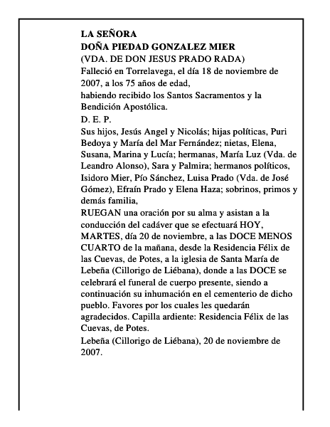 DOÑA PIEDAD GONZALEZ MIER