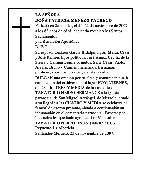 DOÑA PATRICIA MENEZO PACHECO