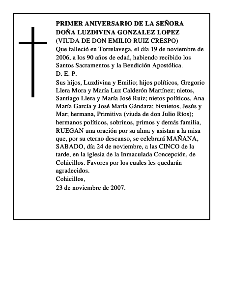 DOÑA LUZDIVINA GONZALEZ LOPEZ