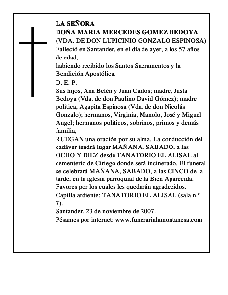 DOÑA MARIA MERCEDES GOMEZ BEDOYA