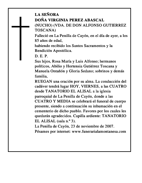 DOÑA VIRGINIA PEREZ ABASCAL
