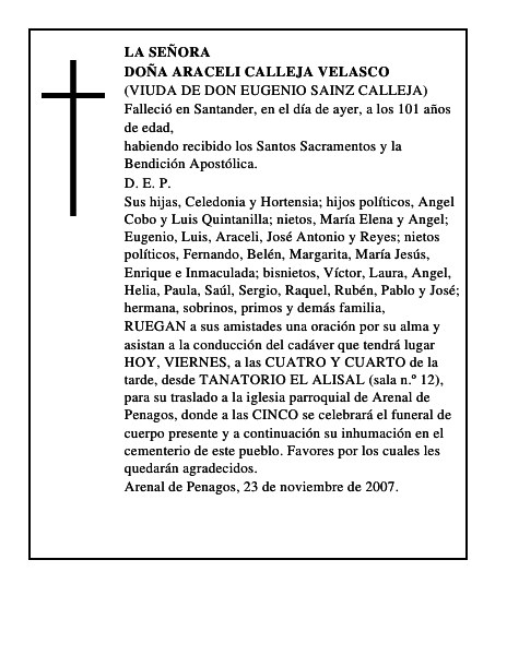 DOÑA ARACELI CALLEJA VELASCO