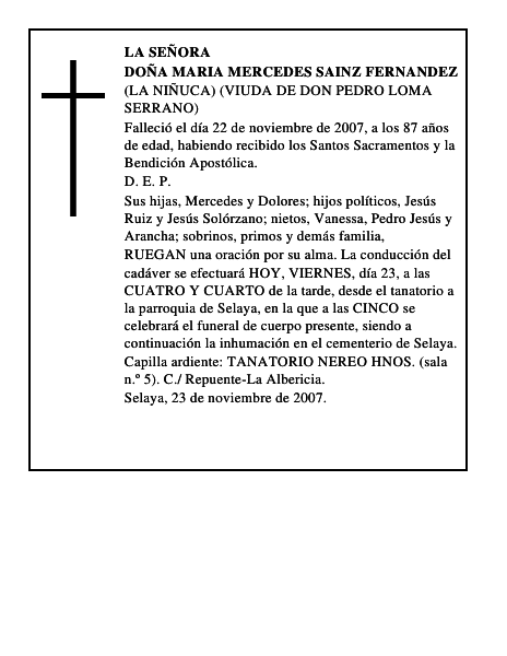 DOÑA MARIA MERCEDES SAINZ FERNANDEZ