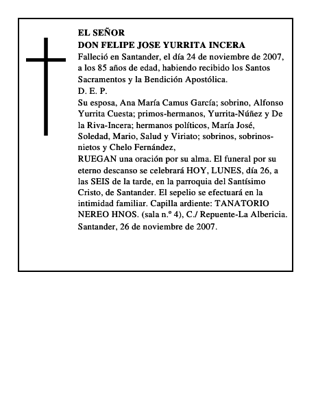 DON FELIPE JOSE YURRITA INCERA