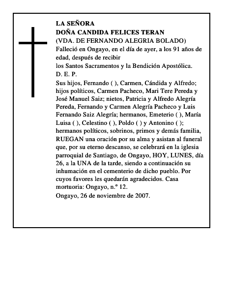 DOÑA CANDIDA FELICES TERAN