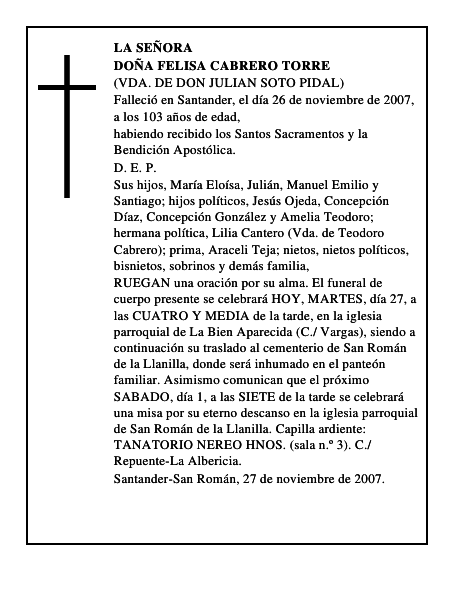 DOÑA FELISA CABRERO TORRE
