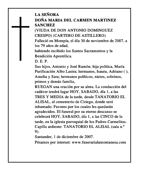 DOÑA MARIA DEL CARMEN MARTINEZ SANCHEZ