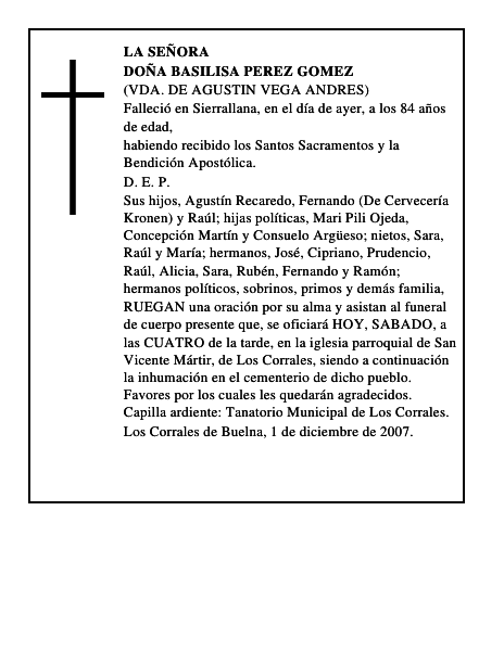 DOÑA BASILISA PEREZ GOMEZ