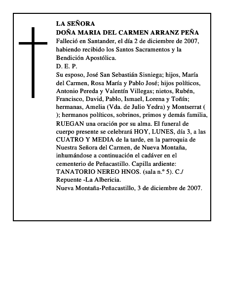 DOÑA MARIA DEL CARMEN ARRANZ PEÑA