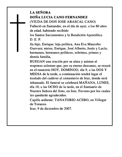 DOÑA LUCIA CANO FERNANDEZ