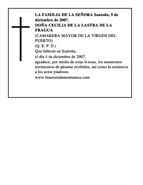 DOÑA CECILIA DE LA LASTRA DE LA FRAGUA