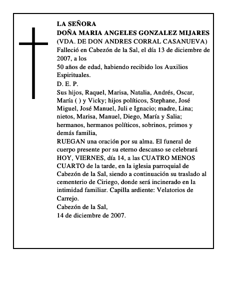 DOÑA MARIA ANGELES GONZALEZ MIJARES