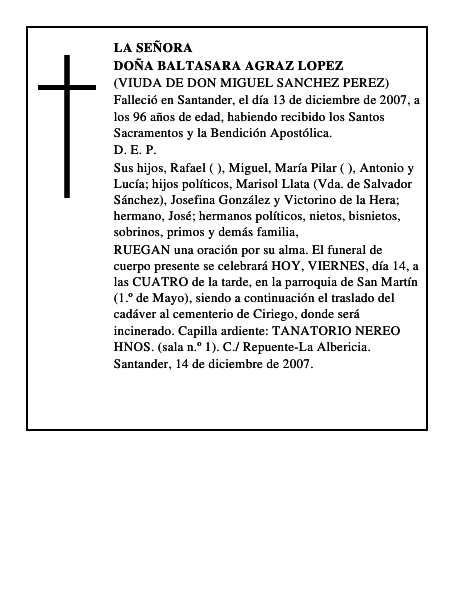 DOÑA BALTASARA AGRAZ LOPEZ