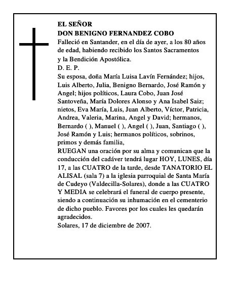 DON BENIGNO FERNANDEZ COBO