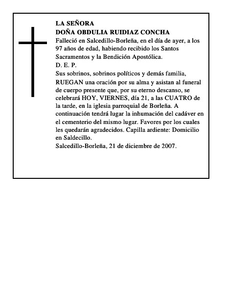 DOÑA OBDULIA RUIDIAZ CONCHA