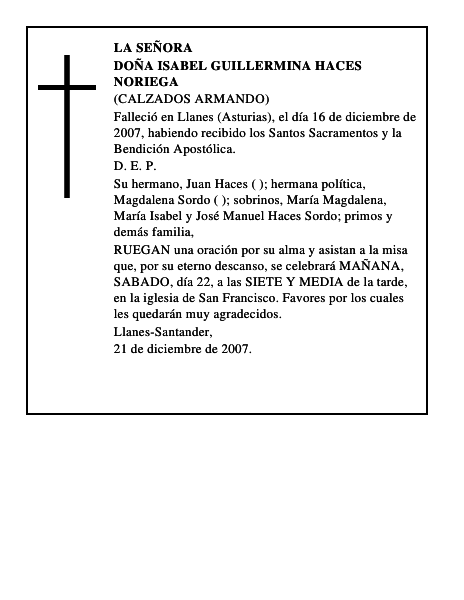 DOÑA ISABEL GUILLERMINA HACES NORIEGA
