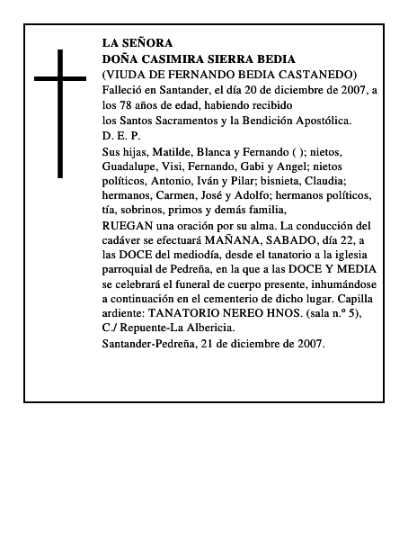 DOÑA CASIMIRA SIERRA BEDIA