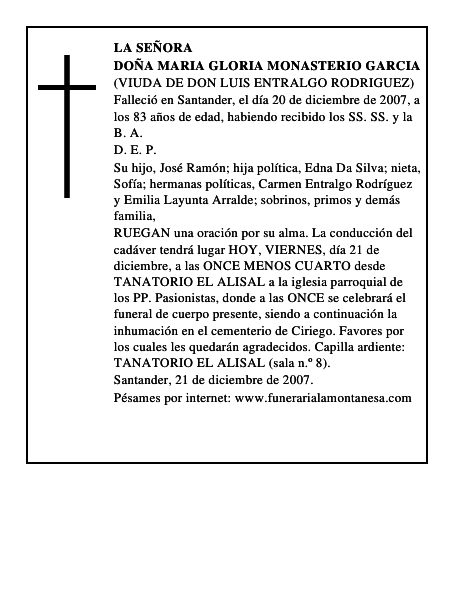 DOÑA MARIA GLORIA MONASTERIO GARCIA