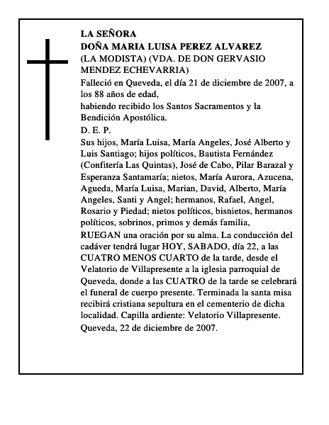 DOÑA MARIA LUISA PEREZ ALVAREZ