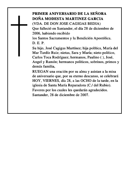 DOÑA MODESTA MARTINEZ GARCIA
