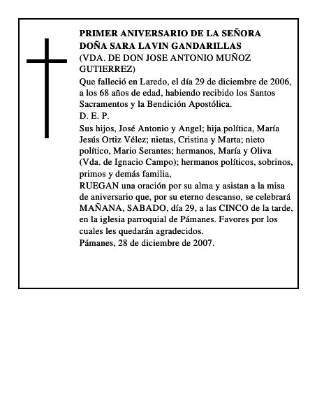 DOÑA SARA LAVIN GANDARILLAS