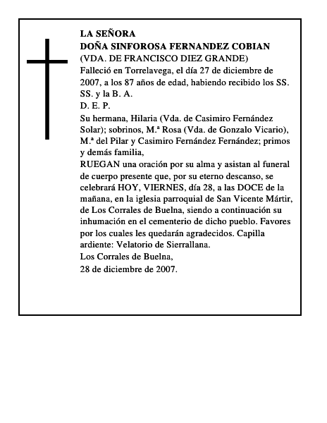 DOÑA SINFOROSA FERNANDEZ COBIAN