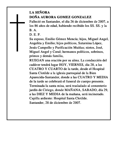 DOÑA AURORA GOMEZ GONZALEZ