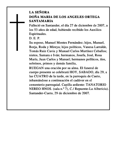 DOÑA MARIA DE LOS ANGELES ORTEGA SANTAMARIA
