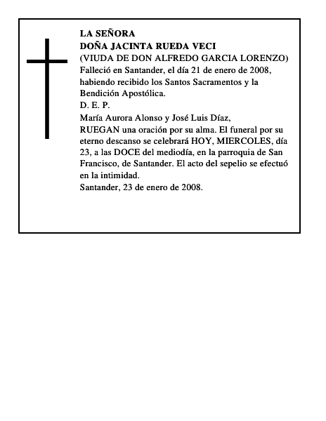DOÑA JACINTA RUEDA VECI