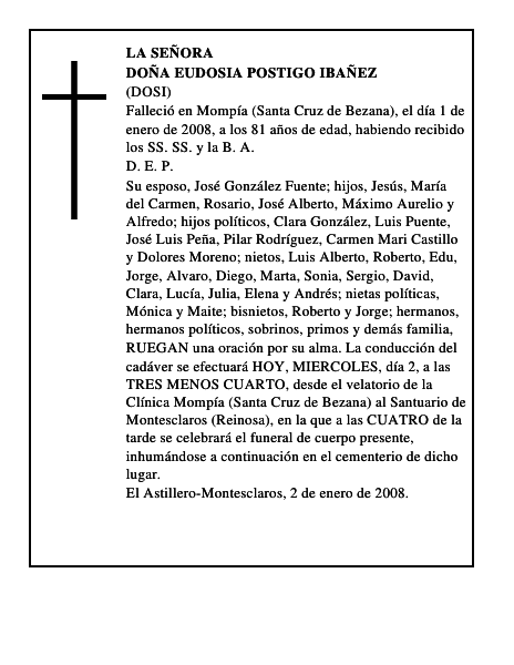 DOÑA EUDOSIA POSTIGO IBAÑEZ