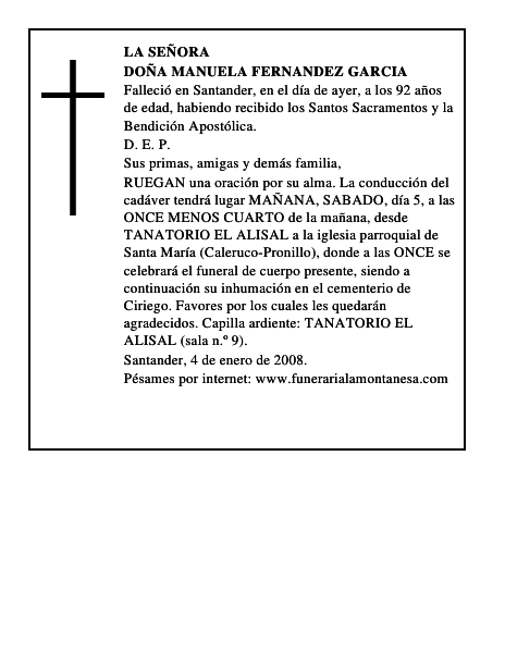 DOÑA MANUELA FERNANDEZ GARCIA