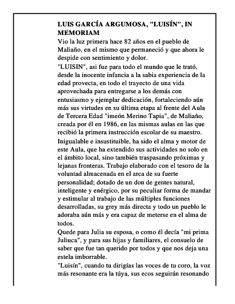 Luis García Argumosa, 'Luisín', in memoriam