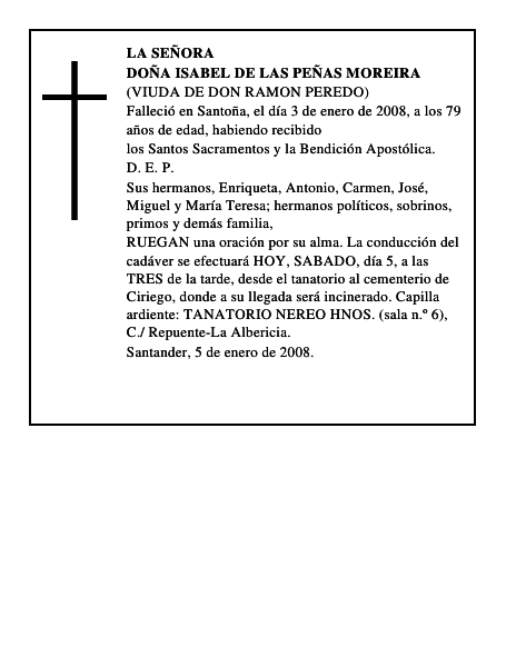 DOÑA ISABEL DE LAS PEÑAS MOREIRA