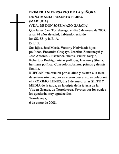 DOÑA MARIA POZUETA PEREZ
