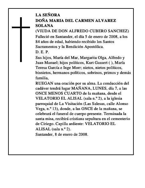 DOÑA MARIA DEL CARMEN ALVAREZ SOLANA