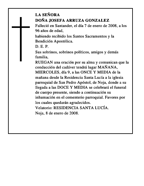 DOÑA JOSEFA ARRUZA GONZALEZ