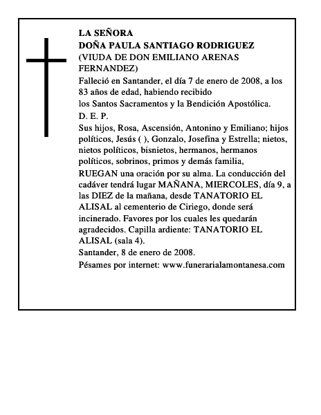 DOÑA PAULA SANTIAGO RODRIGUEZ
