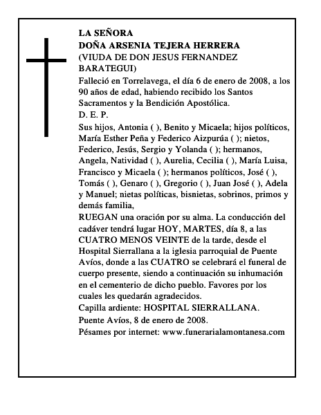 DOÑA ARSENIA TEJERA HERRERA
