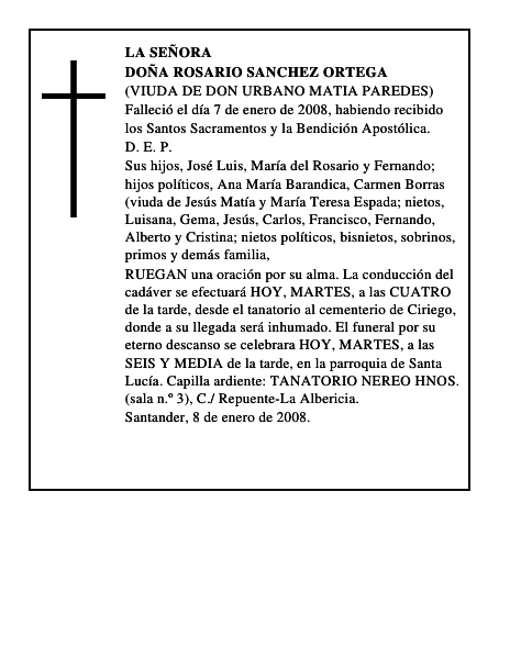 DOÑA ROSARIO SANCHEZ ORTEGA