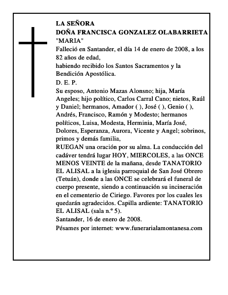 DOÑA FRANCISCA GONZALEZ OLABARRIETA