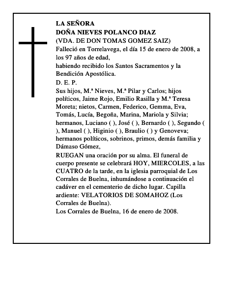 DOÑA NIEVES POLANCO DIAZ