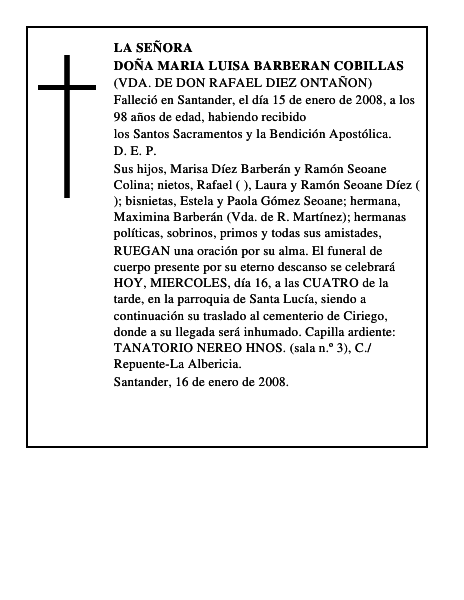 DOÑA MARIA LUISA BARBERAN COBILLAS