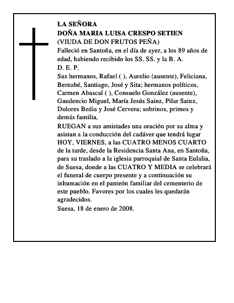 DOÑA MARIA LUISA CRESPO SETIEN